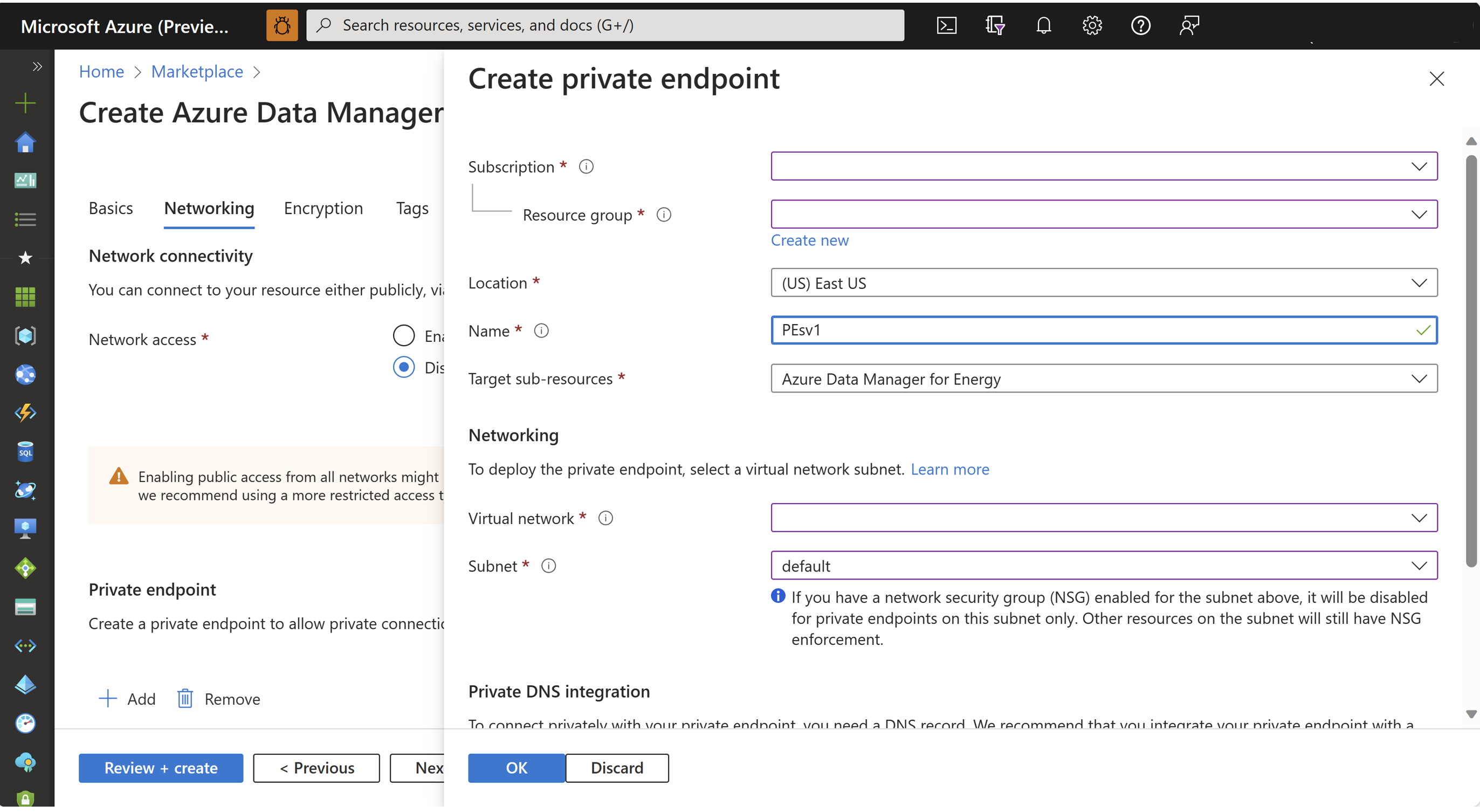 Screenshot della scheda Crea endpoint privato - 1.