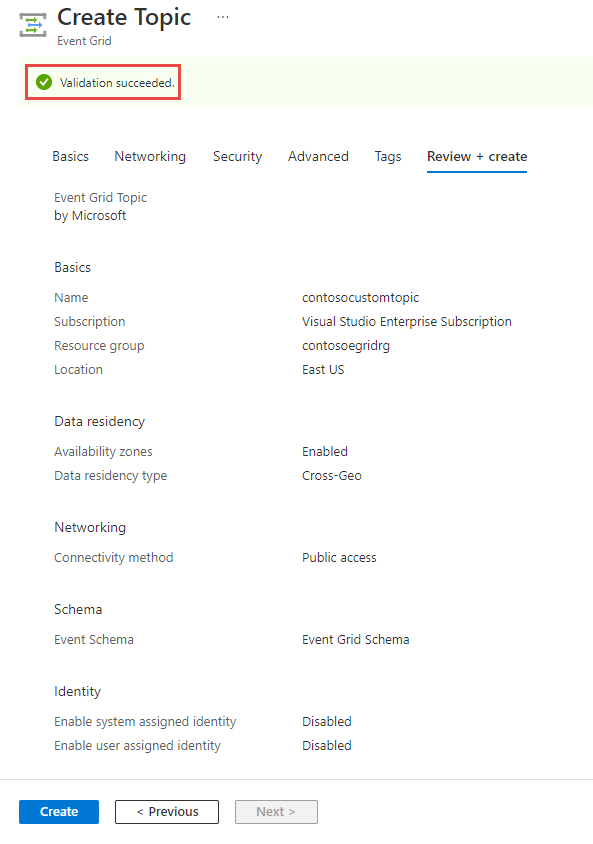Schermata della pagina Review + create.
