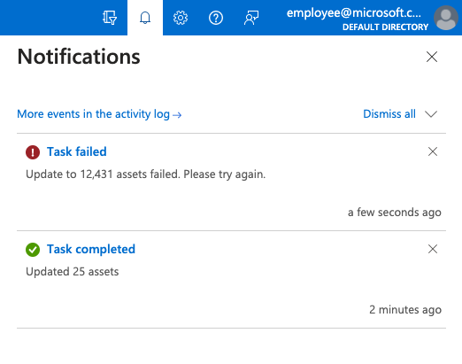 Screenshot che mostra il pannello Notifiche che mostra lo stato delle attività recenti.