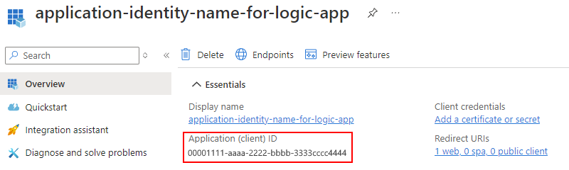Screenshot che mostra l'ID applicazione (client) evidenziato.