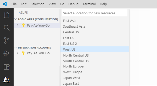 Screenshot che mostra un'area di Azure selezionata.