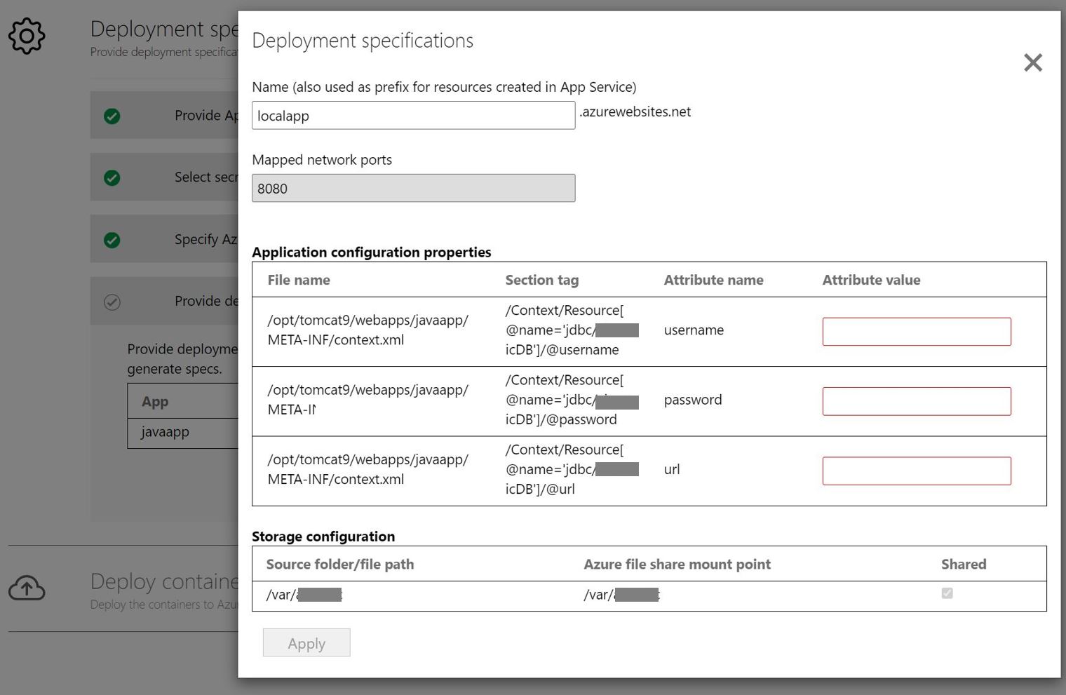 Screenshot per configurare l'applicazione di distribuzione.
