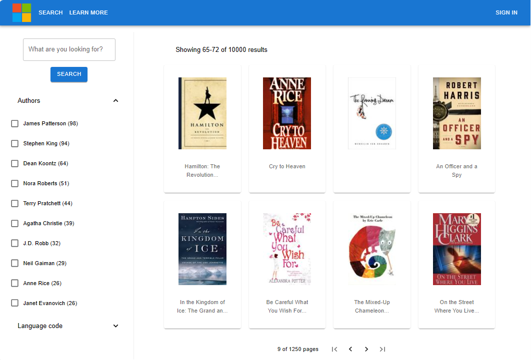 Screenshot dell'app campione in una finestra del browser.