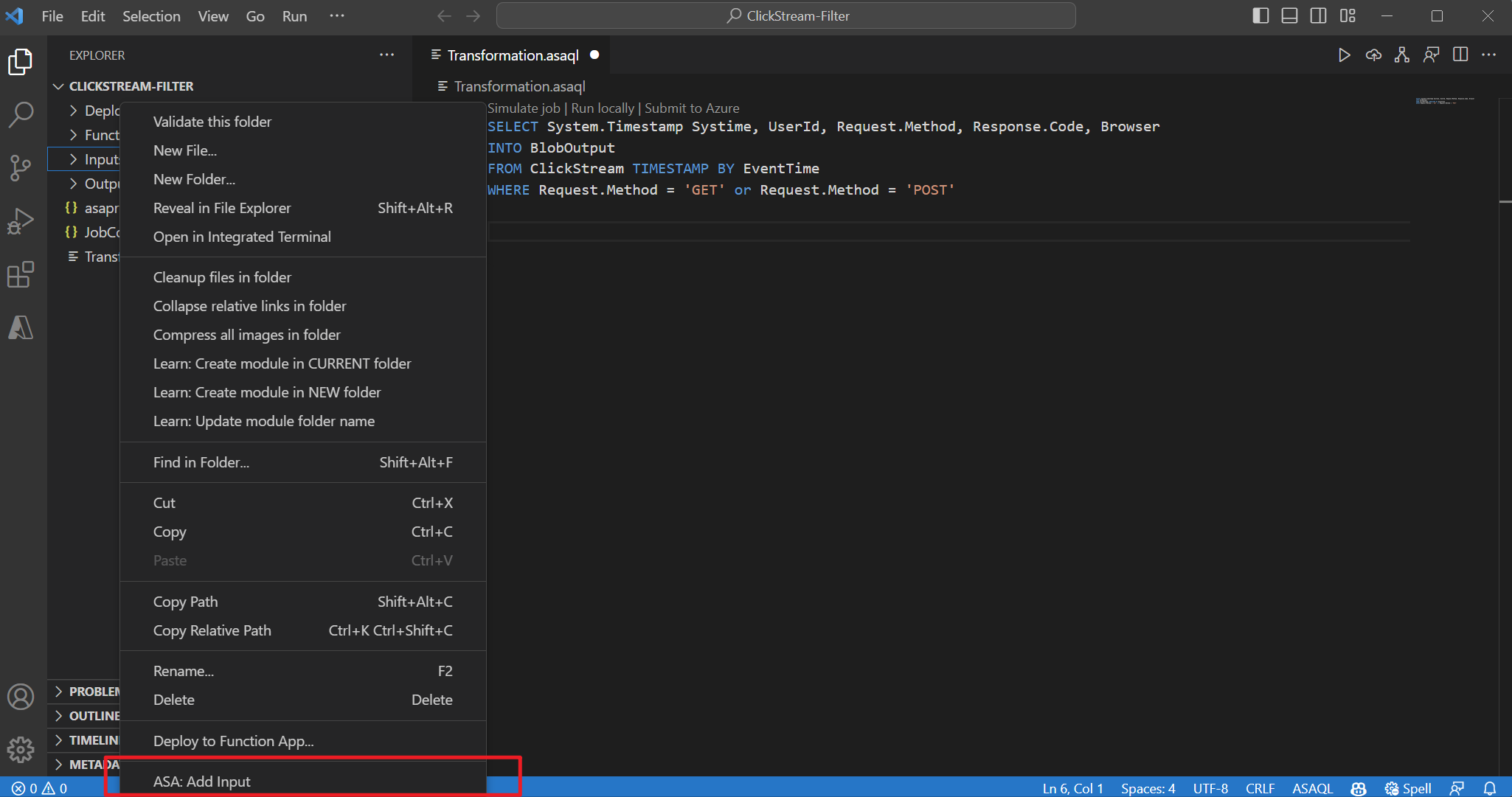 Screenshot dell'estensione VS Code che aggiunge input tramite menu a discesa.