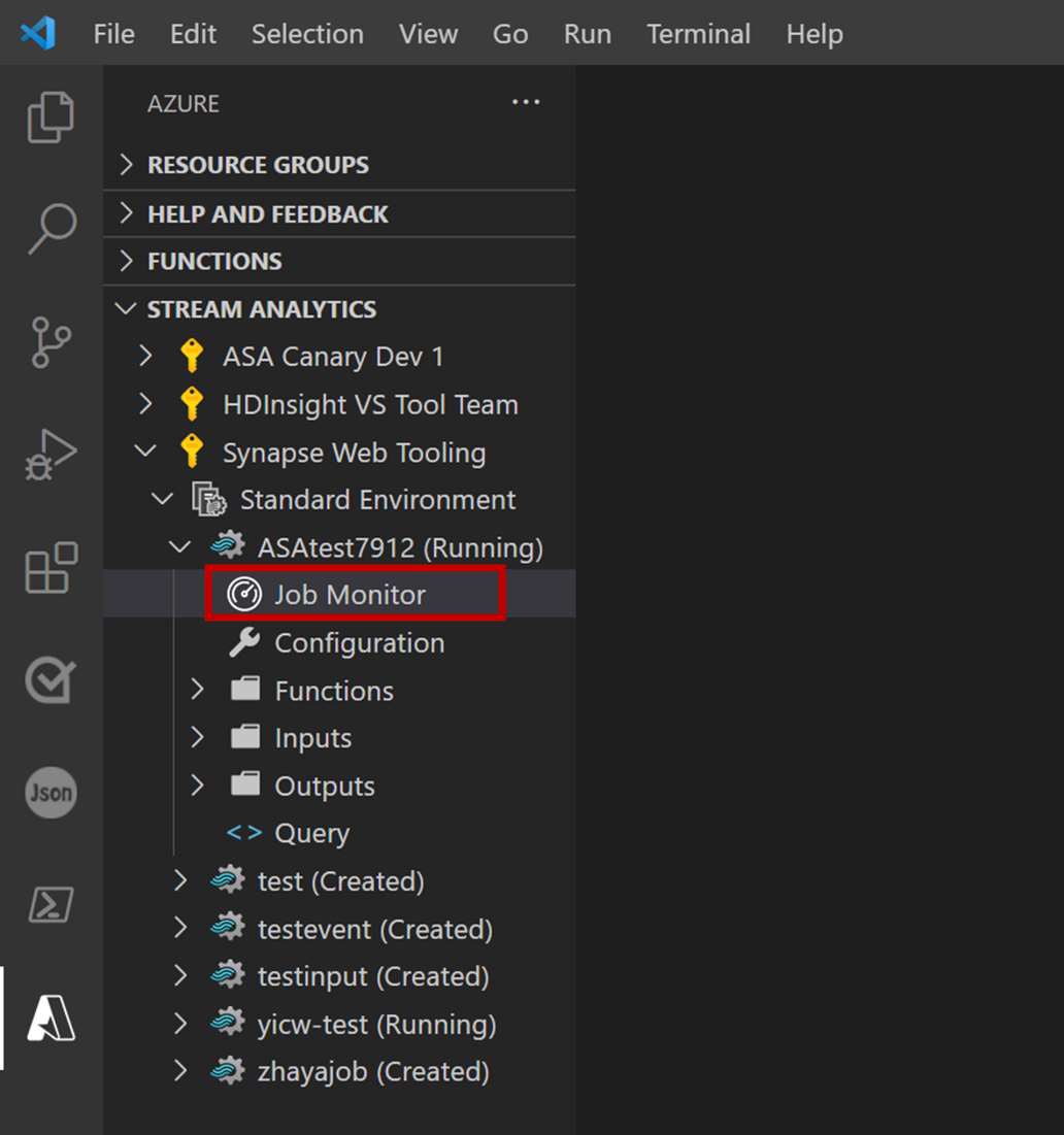 Screenshot dell'estensione VS Code che apre Job Monitor.