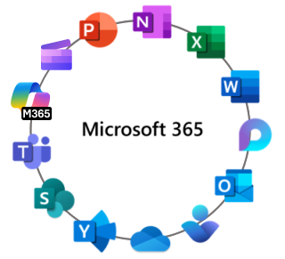 Icone delle app di Microsoft 365 in un cerchio colorato con Clipchamp l'unione del cerchio