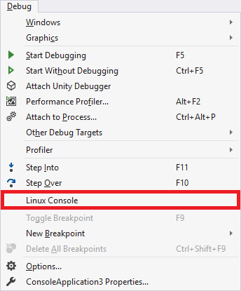 Screenshot che mostra la voce del menu Linux Console.