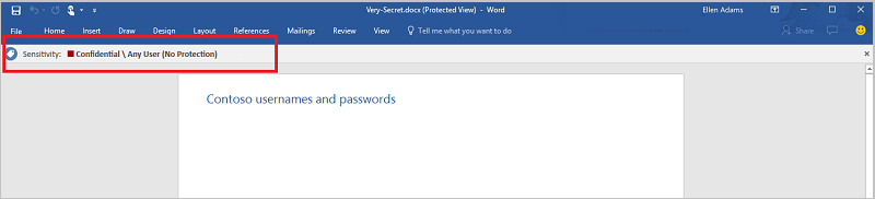 Screenshot di un documento con un'etichetta di riservatezza Microsoft Purview applicata.