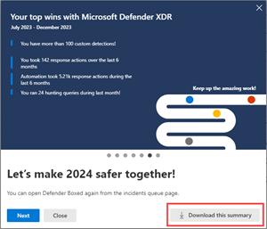 Schermata della diapositiva di Defender Boxed con l'opzione per il riepilogo del download evidenziata.