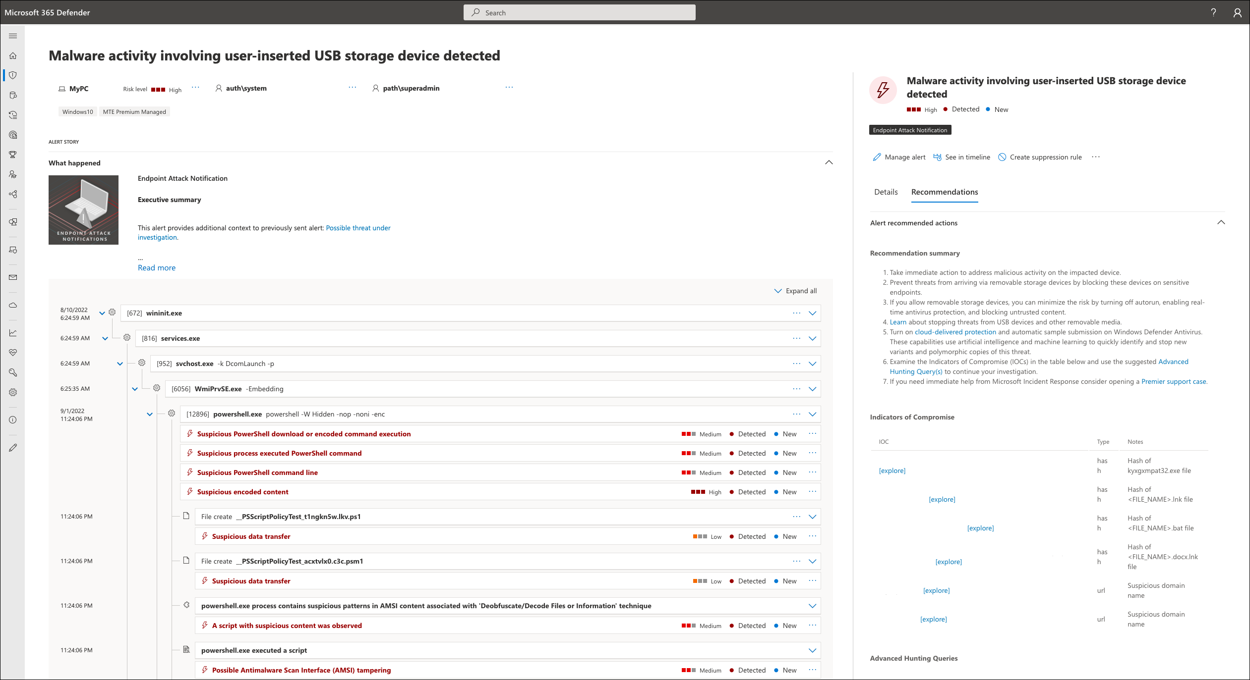 Screenshot dell'avviso notifiche di attacco degli endpoint