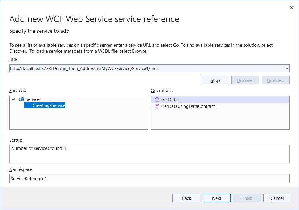 Scheda dell'endpoint del servizio di Visual Studio per .NET Core