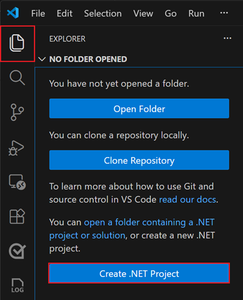 Il comando .NET: Nuovo Progetto nella Palette dei comandi
