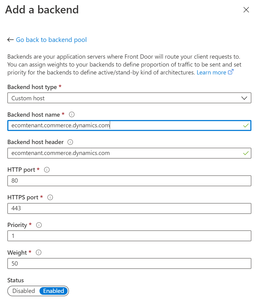 Screenshot della finestra di dialogo Aggiungi un pool back-end.