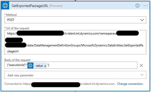 Schermata dell'azione GetExportedPackageURL.