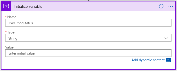 Screenshot dell'azione Inizializza variabile.