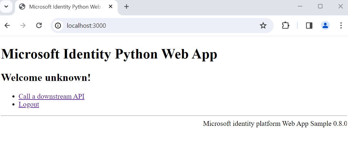 Screenshot dell'esempio di app web Flask dopo l'autenticazione riuscita.