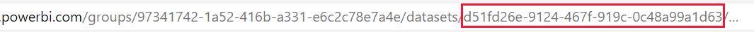 Uno screenshot dell'ID del set di dati come appare in un URL Fabric.