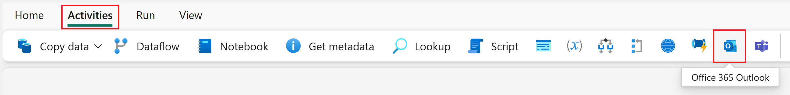Screenshot che evidenzia come selezionare un'attività di Office 365 Outlook.