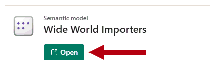 Screenshot del modello semantico predefinito, evidenziando il pulsante Apri.