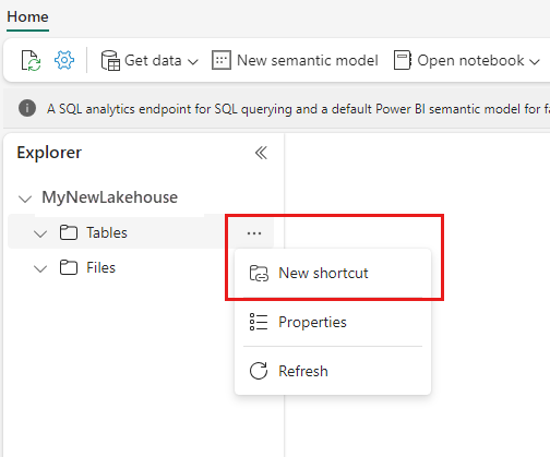 Screenshot della voce di menu crea nuova scelta rapida.