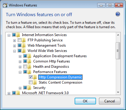 Screenshot della cartella H T T T P Compression Dynamic selezionata ed evidenziata.