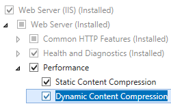 Screenshot dell'opzione Dynamic Content Compression evidenziata.