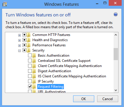 Screenshot del filtro delle richieste selezionato in un'interfaccia di Windows 8.