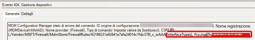 Acquisizione dello schermo dell'errore dei tipi di interfaccia