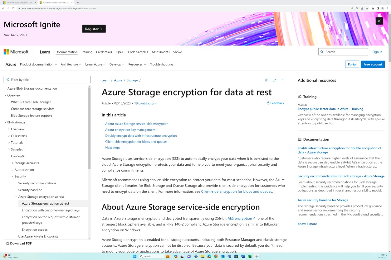 Microsoft apprende Azure crittografia dell'archiviazione per i dati inattivi.
