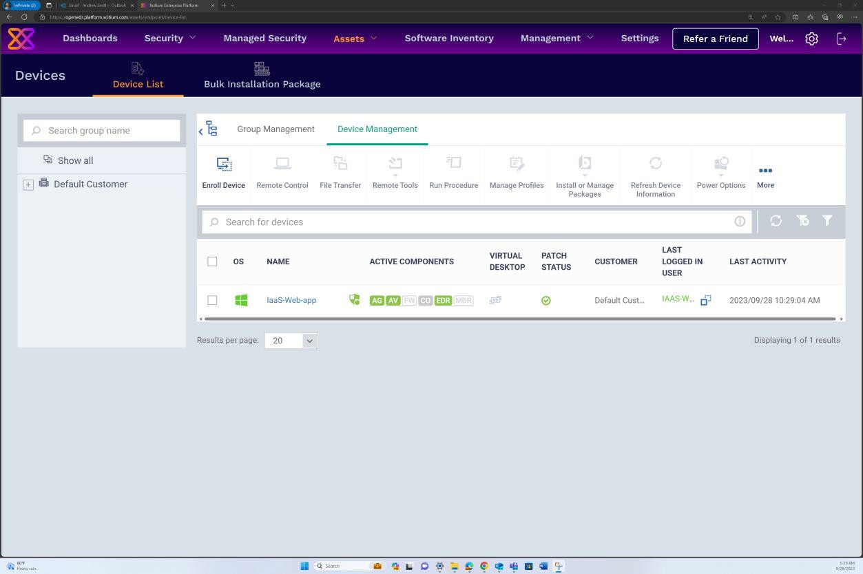 Aprire gestione dei dispositivi EDR per app Web IaaS.