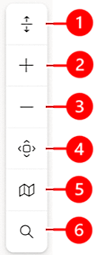 Screenshot della barra degli strumenti delle opzioni di visualizzazione nella finestra di progettazione di Copilot Studio, con didascalie numerate da 1 a 6.