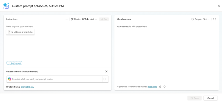 Screenshot dell'editor dei prompt del generatore di prompt
