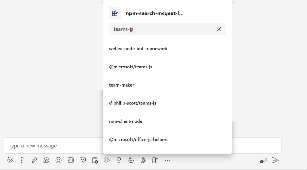 Screenshot shows your message extension loaded in Teams client.