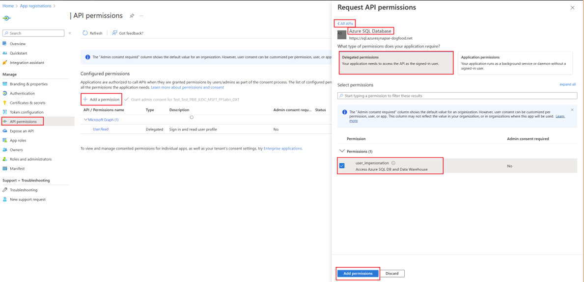 Schermata delle impostazioni di configurazione per la registrazione dell'app Microsoft Entra nel portale di Azure.