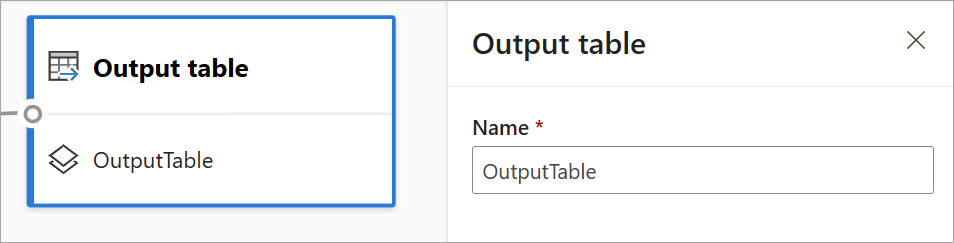 Schermata che mostra la scheda della tabella di output e il riquadro di configurazione della tabella di output.