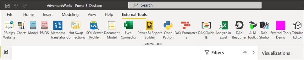 Screenshot della barra multifunzione degli strumenti esterni in Power BI Desktop.