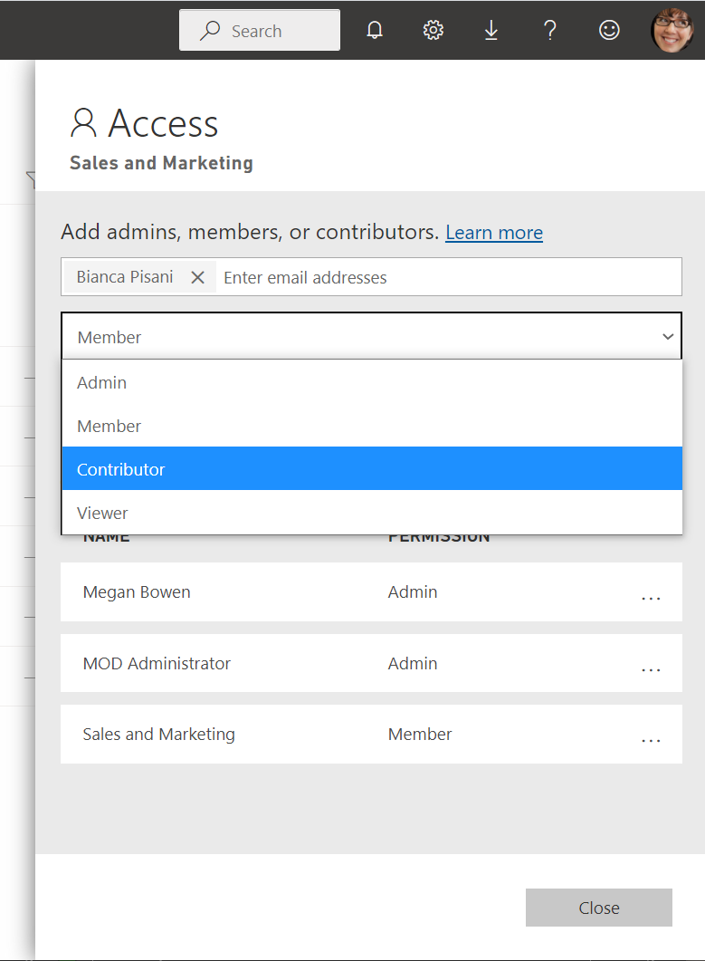 Screenshot che mostra come accedere all'area di lavoro di Power BI.