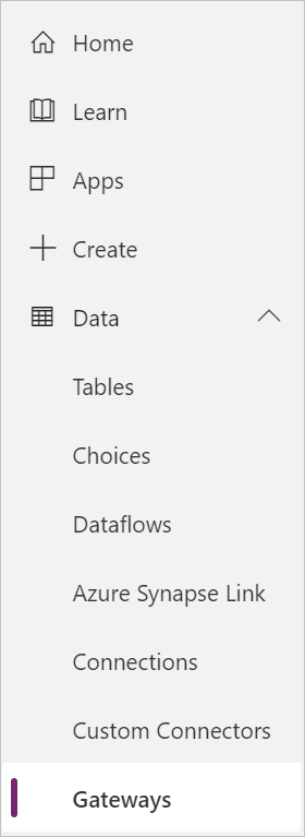 Screenshot dei gateway nella barra di navigazione a sinistra.