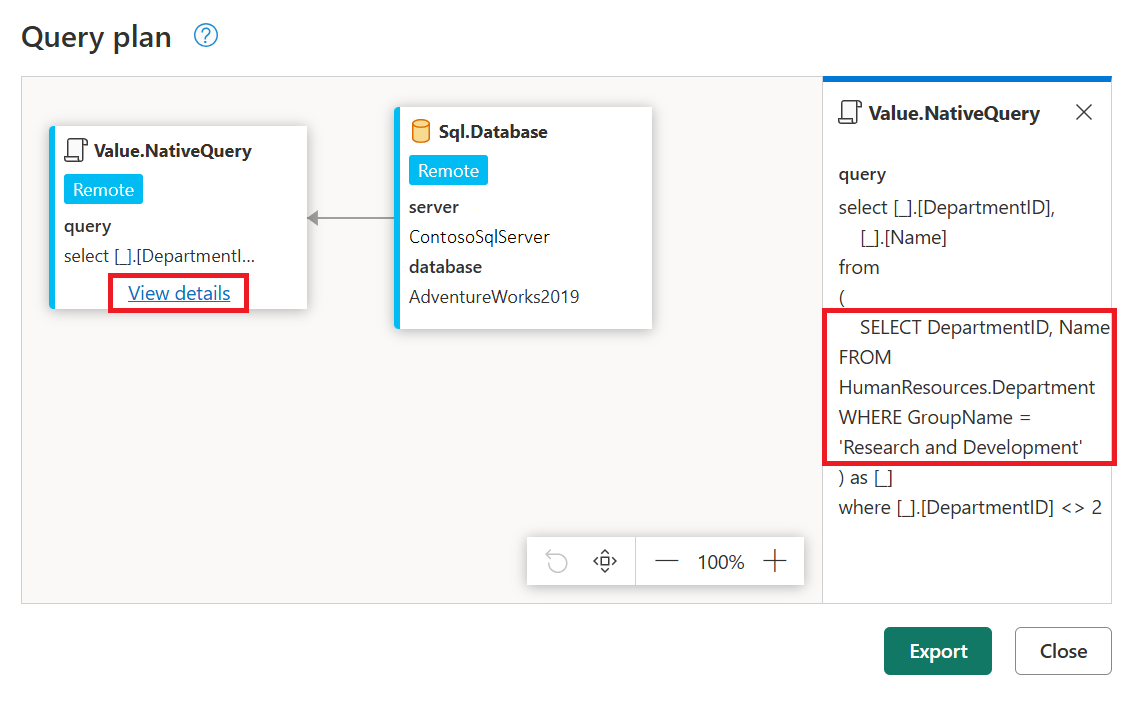 Screenshot del piano di esecuzione della query per la fase Righe filtrate.