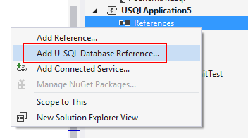 Strumenti Data Lake per Visual Studio - Aggiungere informazioni di riferimento sul progetto di database