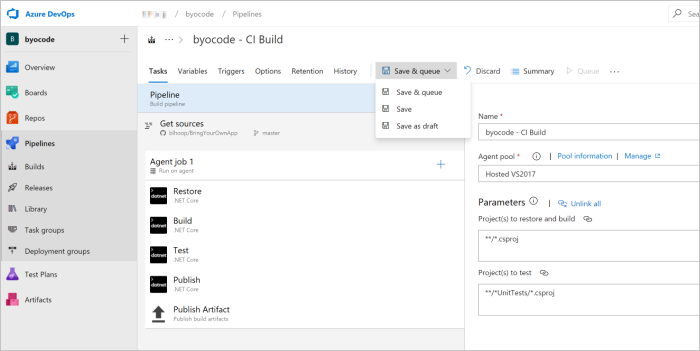 Pagina delle build di Azure DevOps