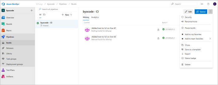 Pagina dei build di Azure Pipelines