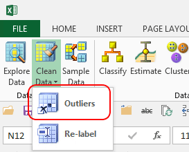 Procedura guidata Outliers nella barra multifunzione Data mining