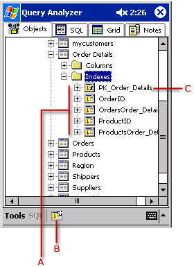 Schermata di Query Analyzer con visualizzazione dell'indice