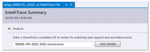 EnterSharePointCorrelationID IntelliTrace log - Enter SharePoint correlation ID