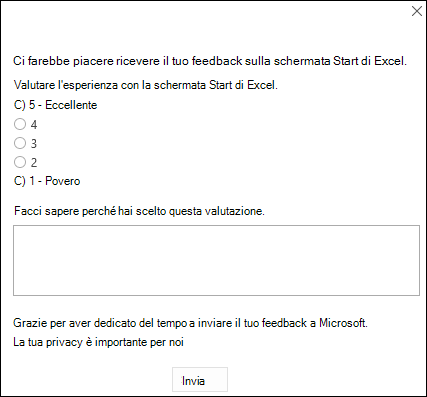 Screenshot: Esempio di richiesta di feedback di Excel nel prodotto.