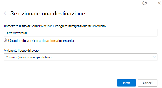 Selezionare la destinazione e l'ambiente.