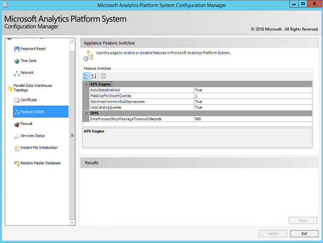 Interruttore delle funzionalità dell'appliance DWConfig