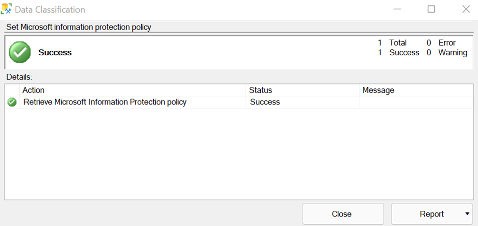 Screenshot per impostare correttamente i criteri di Microsoft Information Protection in SSMS