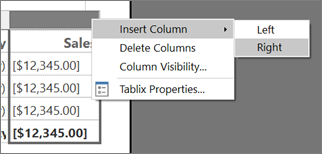 Screenshot che mostra come inserire una colonna nel rapporto KPI del Generatore di report.